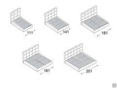 PerseoSchéma des largeurs de lit . Vous pouvez également voir la modularité des coutures de la tête de lit en fonction de la largeur choisie.